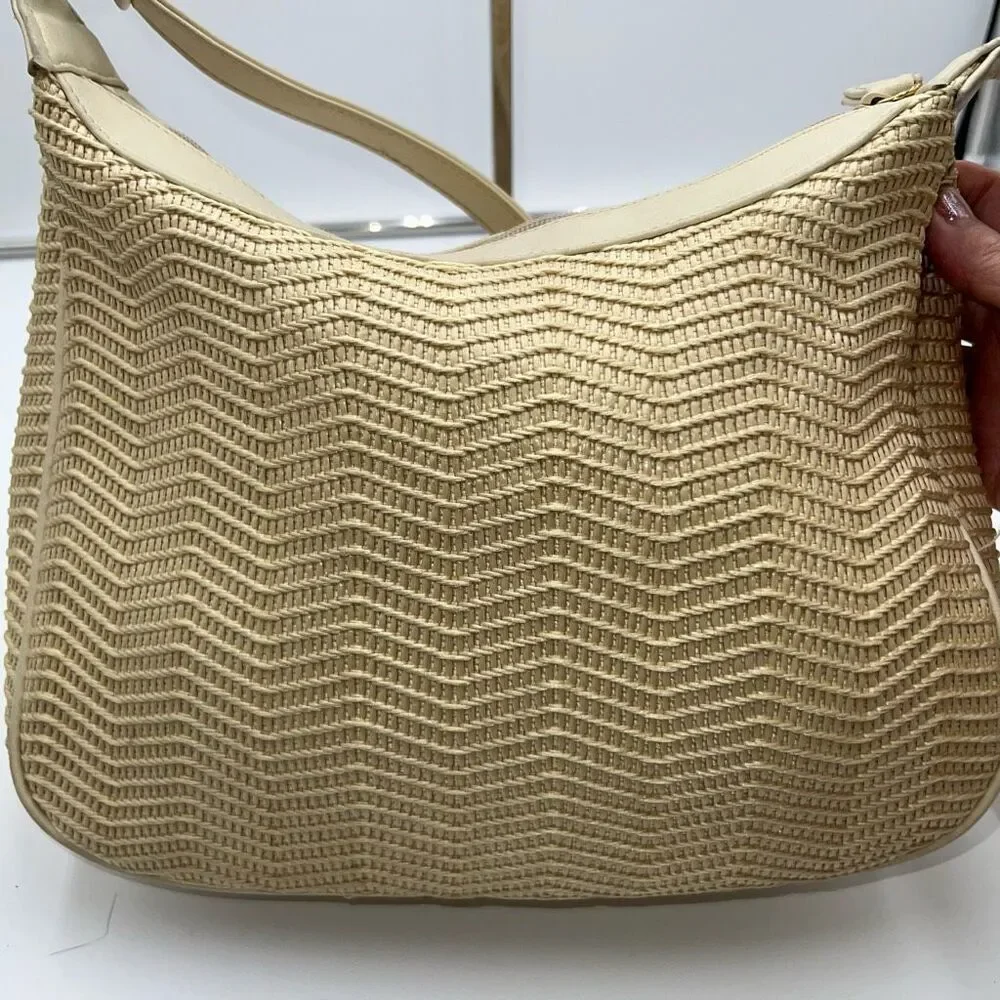 Etienne Aigner Vintage Cream Basket Weave Straw Handbag Neutral Purse